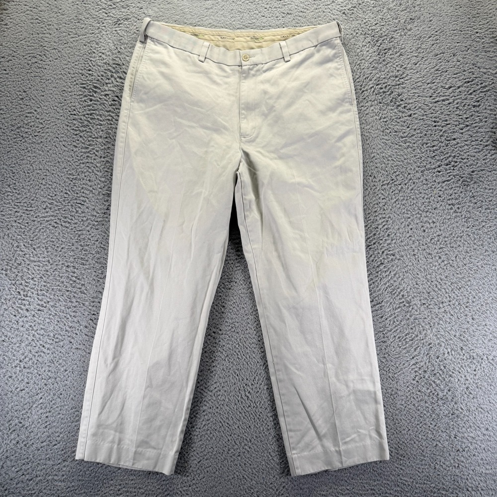 Savane Tailored 2U Pant 38x29 White Cotton Chino Straight Preppy Business Career